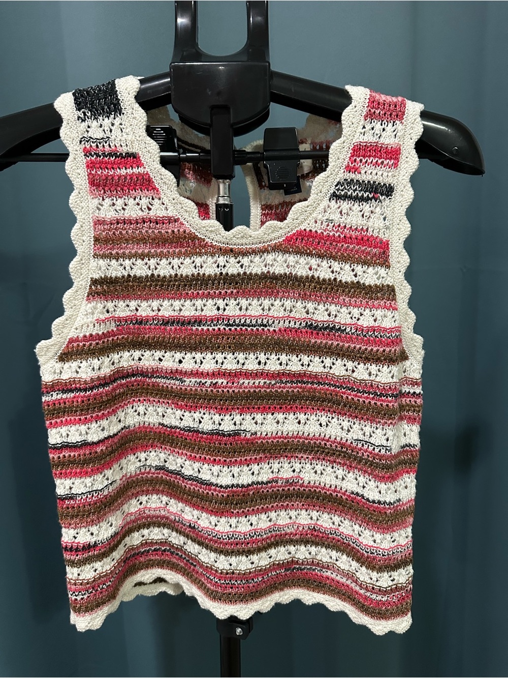 Universal Thread Crocheted Striped Tank in Cream, Pink & Brown NWOT